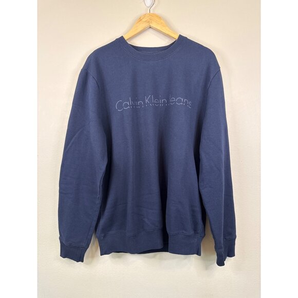 Calvin Klein Jeans Mens Cotton Crewneck Sweatshirt Navy Blue XL - Picture 1 of 10